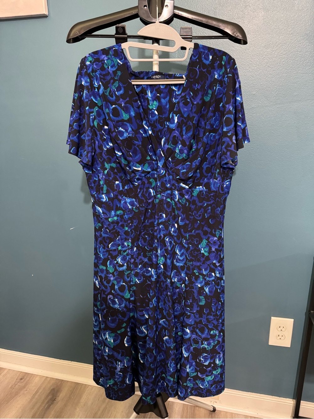 Chaps Blue Patterned V-Neck Midi Dress - Picture 3 of 5